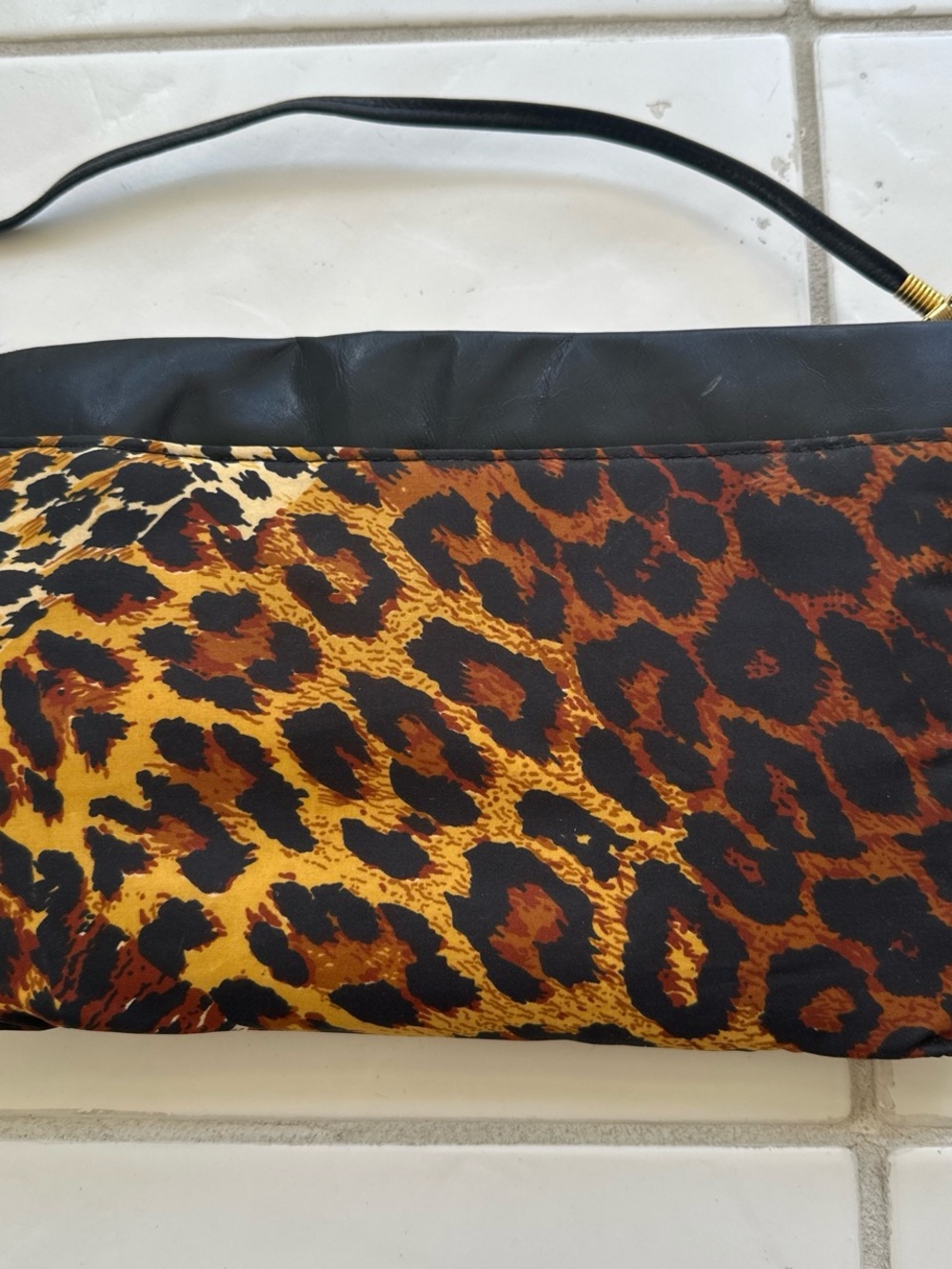 Leopard Print Clutch with Black Trim and Strap